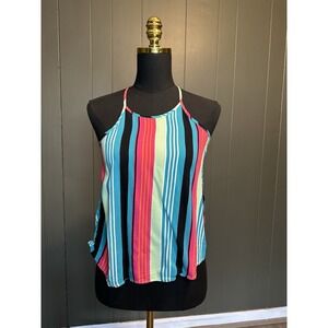 No Boundaries Pink Blue‎ Boxy Flowy Colorful Festival Tank Top S Small